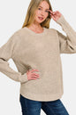 Zenana High Low Long Sleeve Waffle Sweater - JShopDontDrop