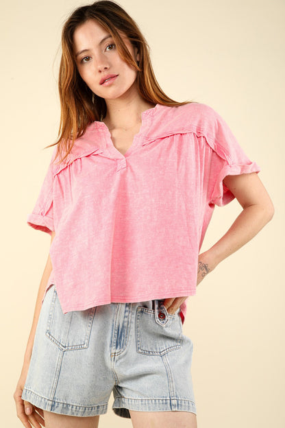 VERY J Nochted Short Sleeve Washed T-Shirt - JShopDontDrop