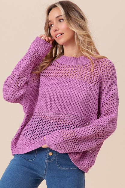 BiBi Openwork Long Sleeve Knit Top - JShopDontDrop