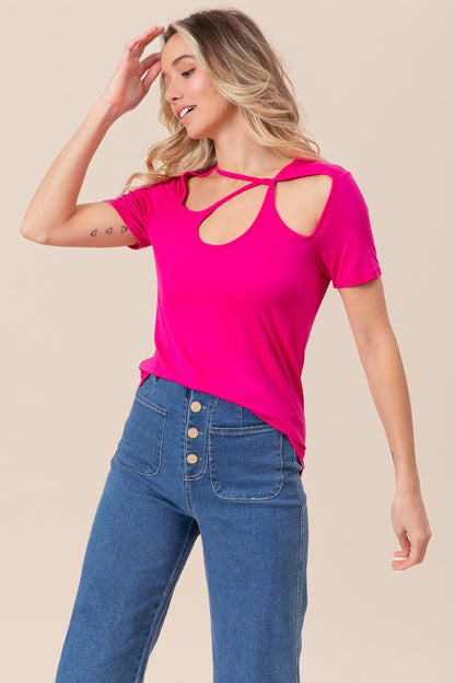 BiBi Cutout Asymmetrical Neck Short Sleeve T-Shirt - JShopDontDrop