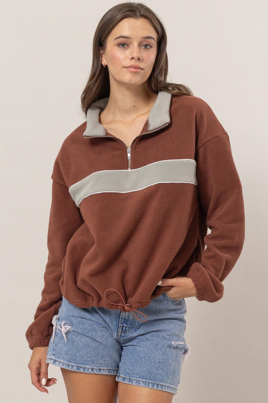 Fleece Color Block Half Zip Sweatshirt