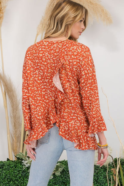 Celeste Full Size Floral Ruffle Detail Top - JShopDontDrop