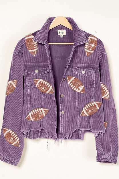 BiBi Football Sequin Embroidery Washed Corduroy Jacket - JShopDontDrop