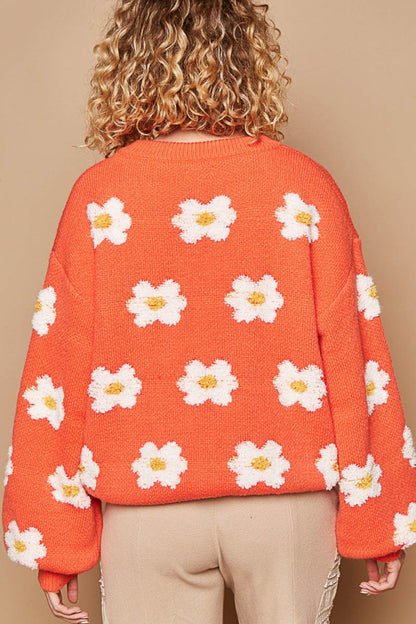 POL Daisy Pattern Drop Shoulder Sweater - JShopDontDrop