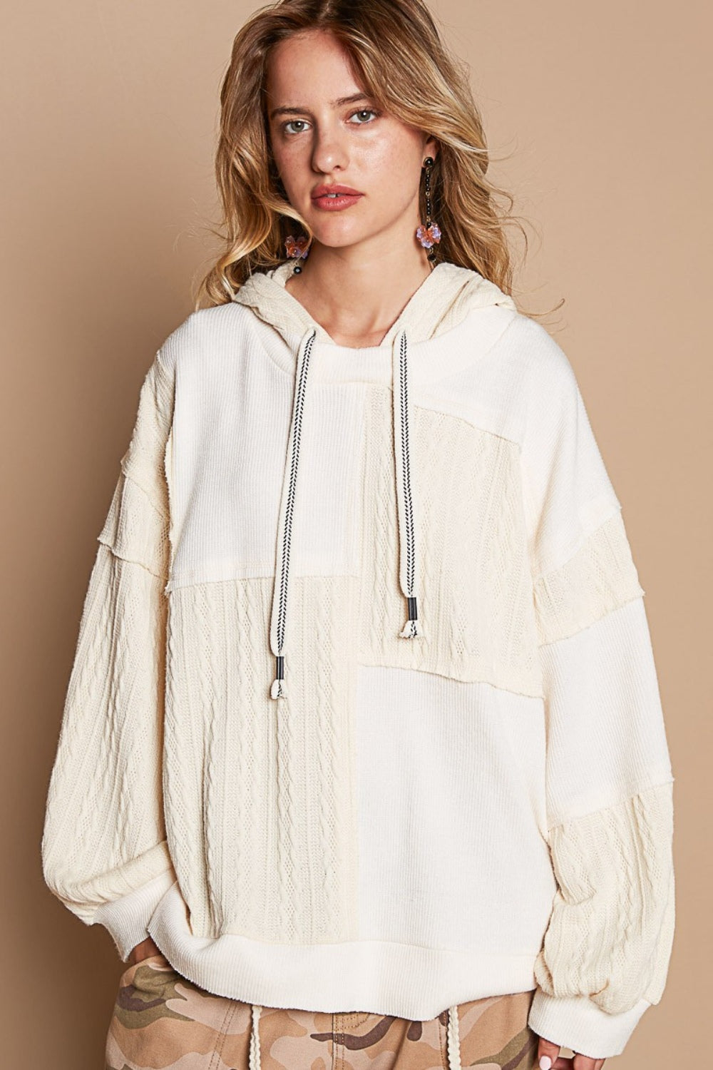 POL Exposed Seam Hooded Knit Top - JShopDontDrop