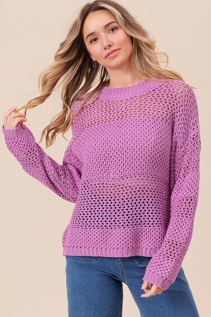 BiBi Openwork Long Sleeve Knit Top - JShopDontDrop