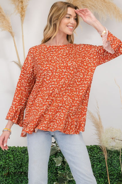 Celeste Full Size Floral Ruffle Detail Top - JShopDontDrop