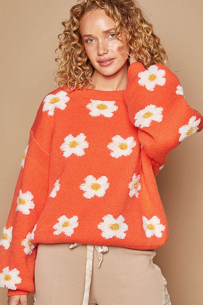 POL Daisy Pattern Drop Shoulder Sweater - JShopDontDrop