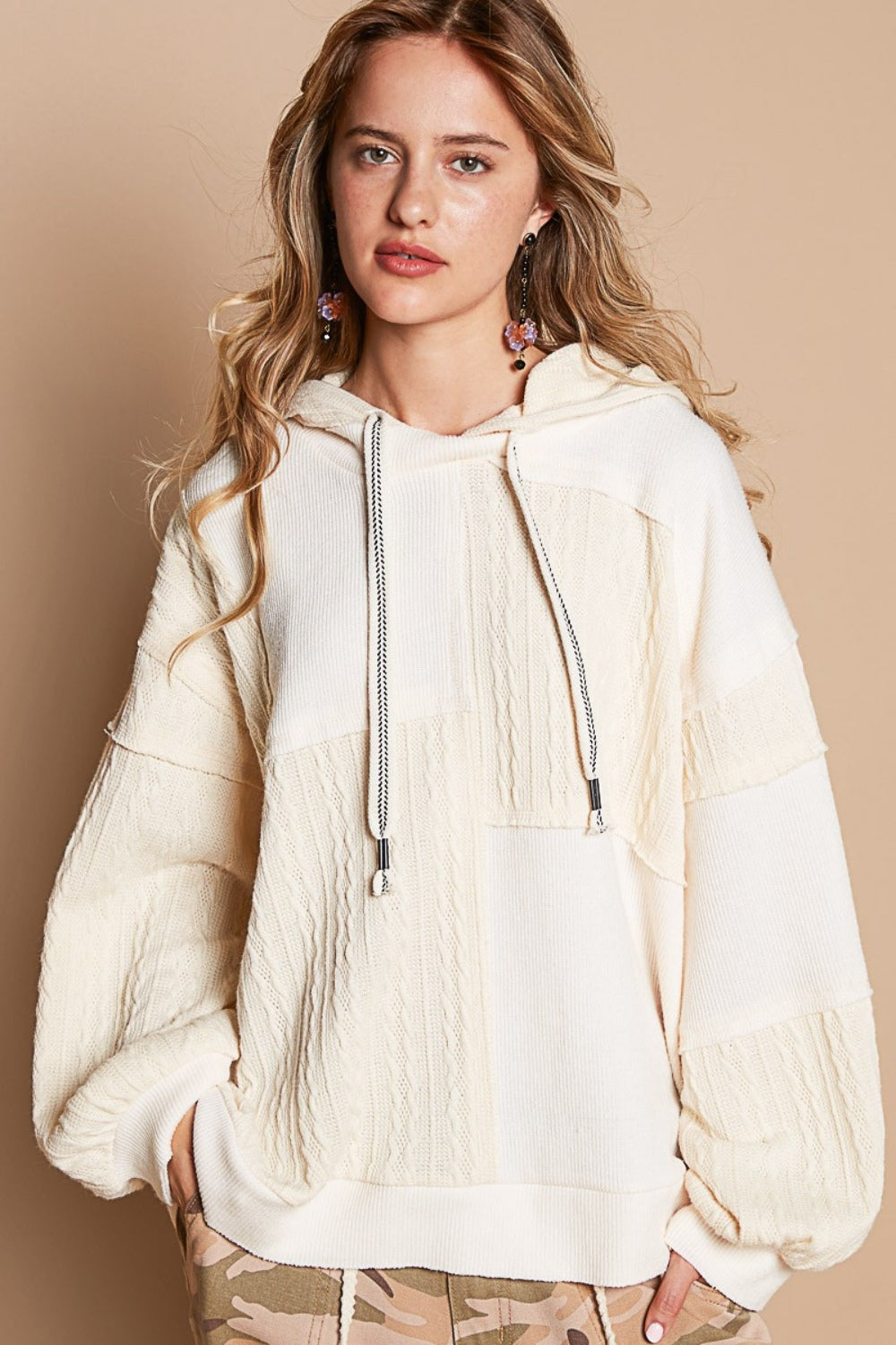 POL Exposed Seam Hooded Knit Top - JShopDontDrop