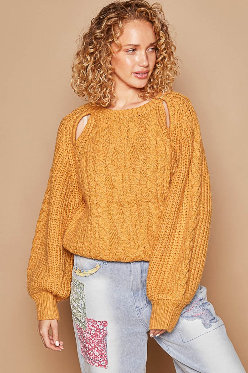 POL Cable Knit Cutout Long Sleeve Sweater - JShopDontDrop