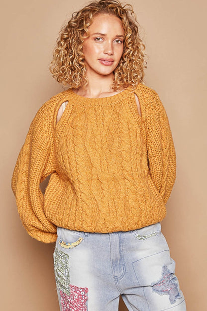 POL Cable Knit Cutout Long Sleeve Sweater - JShopDontDrop