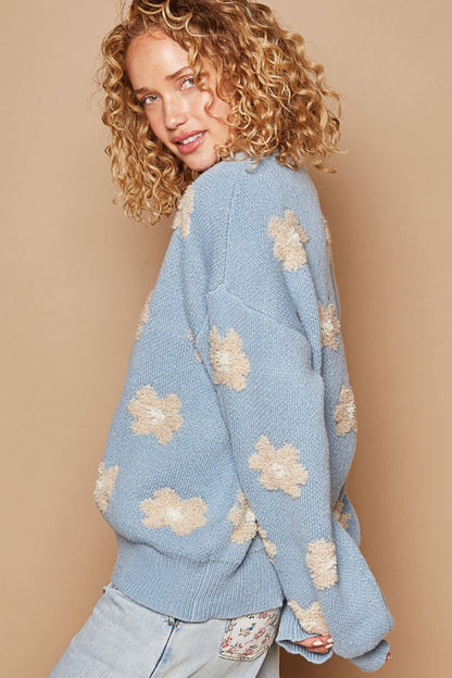 POL Daisy Pattern Drop Shoulder Sweater - JShopDontDrop