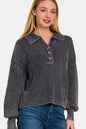 Zenana Washed Half Button Long Sleeve Sweater - JShopDontDrop